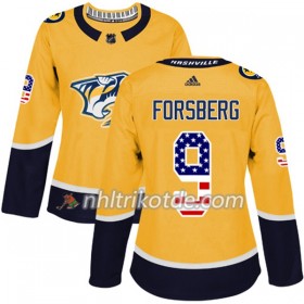Nashville Predators Trikot Filip Forsberg 9 Adidas 2017-2018 Gold USA Flag Fashion Authentic - Dame